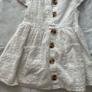 White Eyelet Button-Down Kids Dress